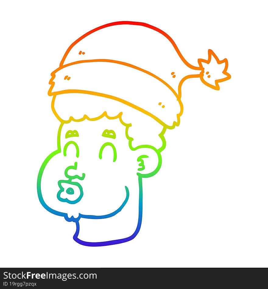 rainbow gradient line drawing cartoon man wearing christmas hat