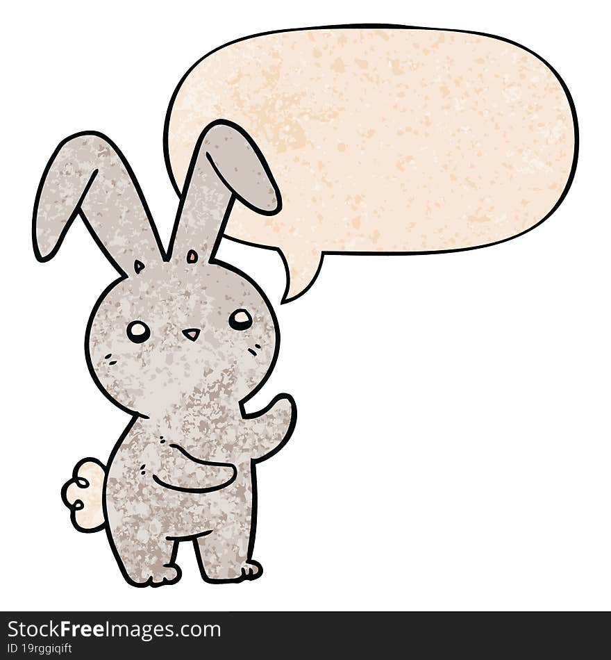 cute cartoon rabbit and speech bubble in retro texture style