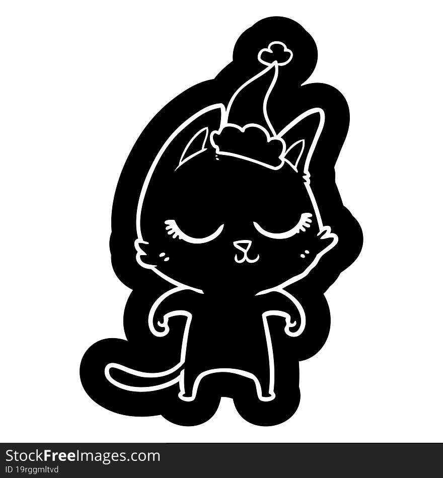 Calm Cartoon Icon Of A Cat Wearing Santa Hat