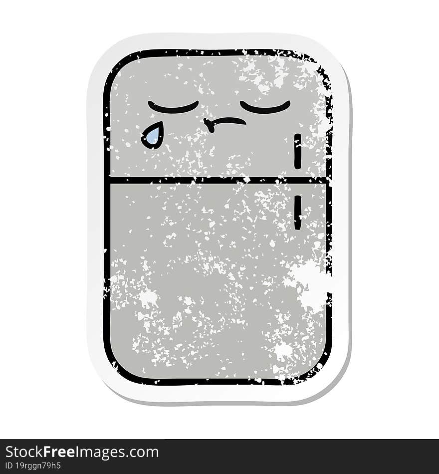 Distressed Sticker Of A Cute Cartoon Fridge Freezer