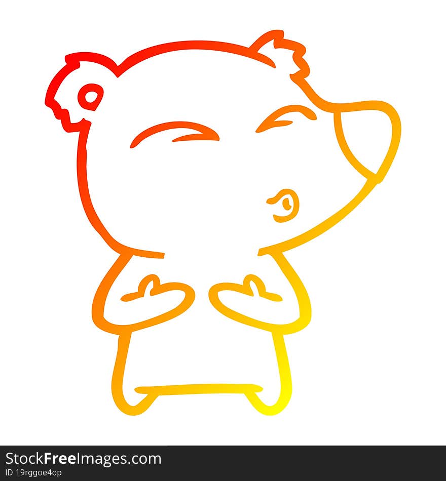 warm gradient line drawing cartoon whistling bear