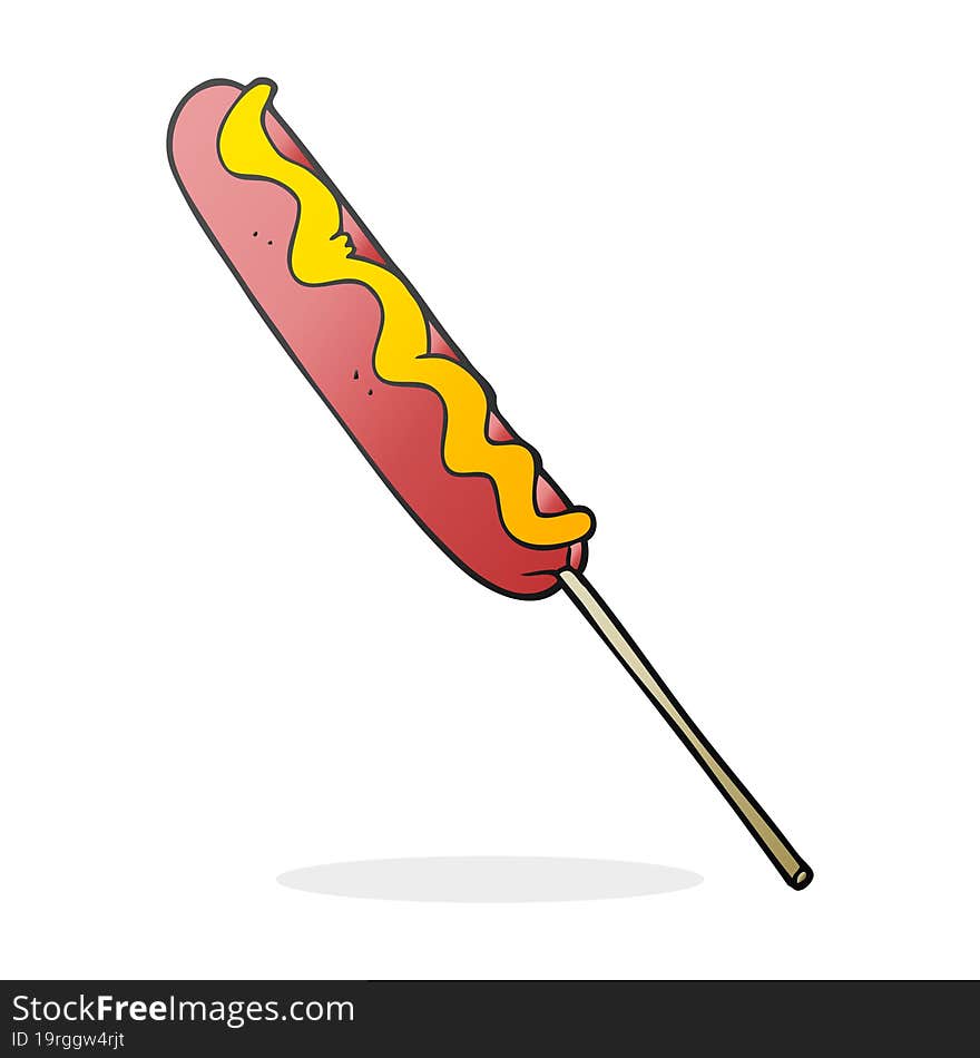 freehand drawn cartoon hotdog on a stick