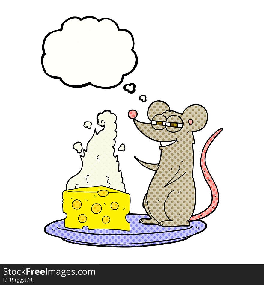 thought bubble cartoon mouse with cheese