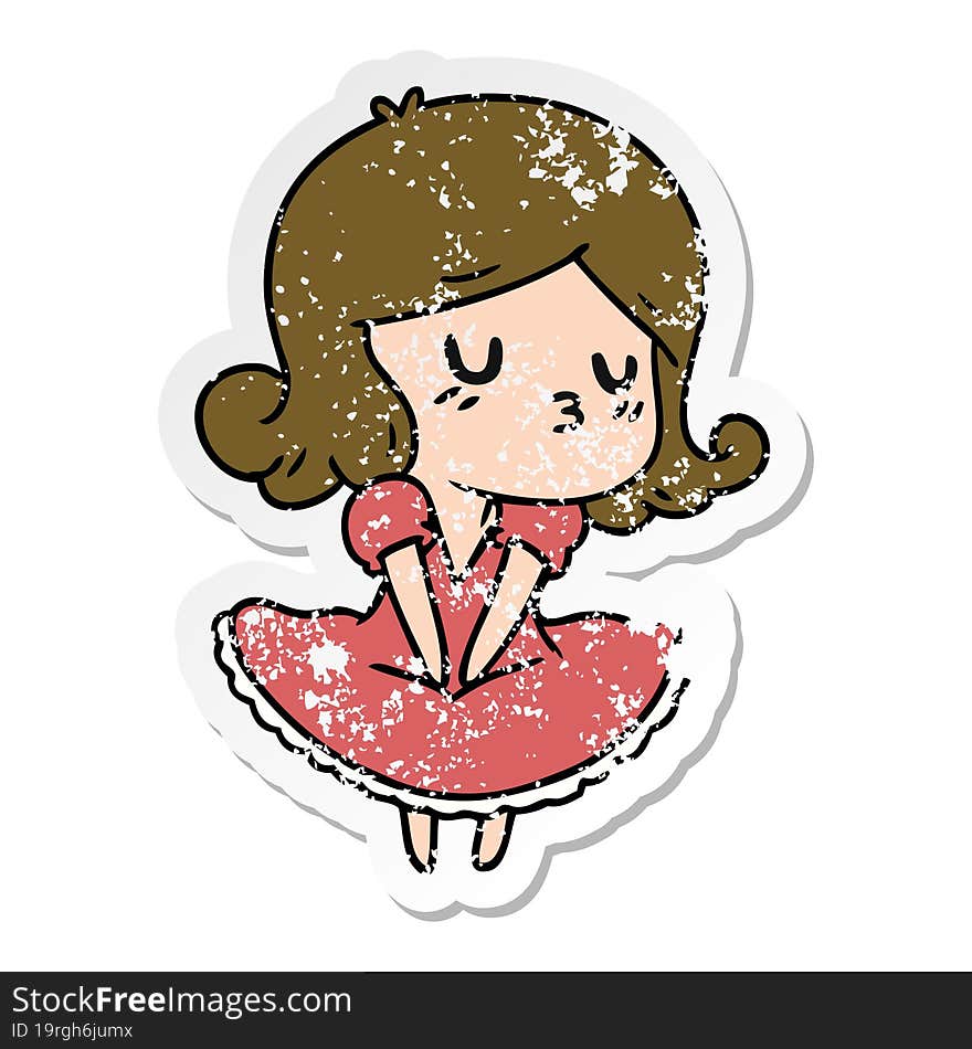 distressed sticker cartoon of cute kawaii girl