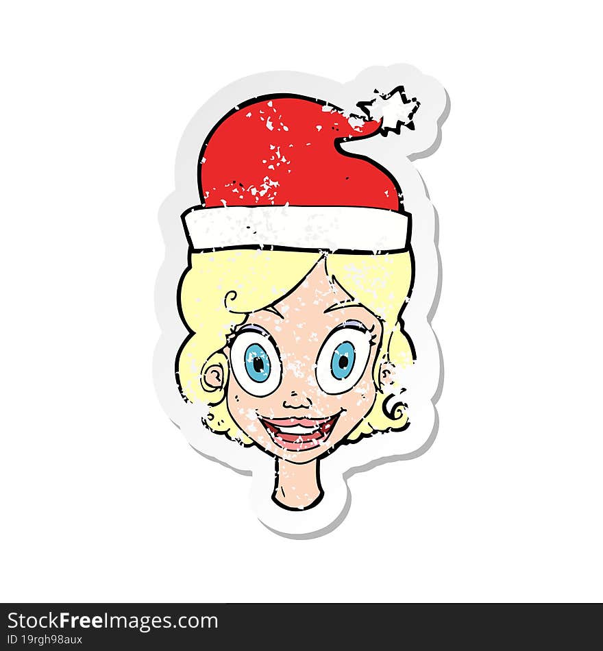 Retro Distressed Sticker Of A Cartoon Woman Ready For Christmas