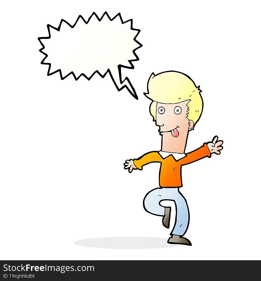 cartoon man dancing with speech bubble