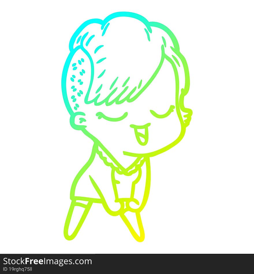 cold gradient line drawing happy cartoon girl