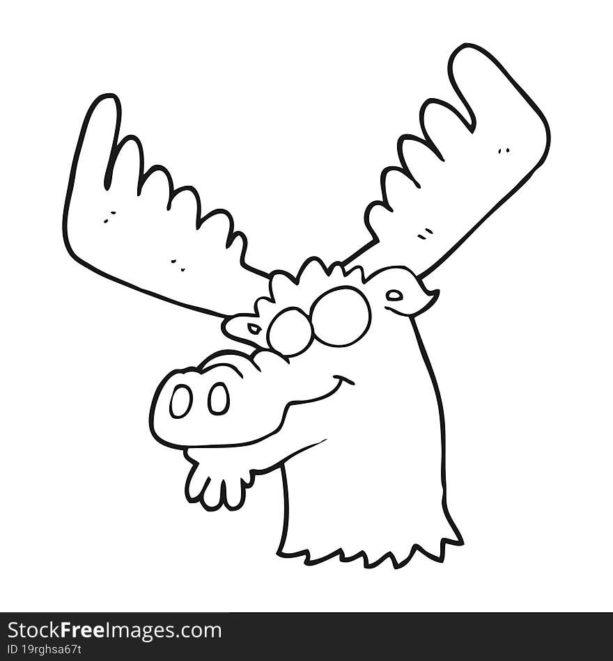 freehand drawn black and white cartoon moose