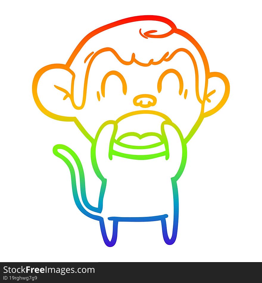 Rainbow Gradient Line Drawing Shouting Cartoon Monkey