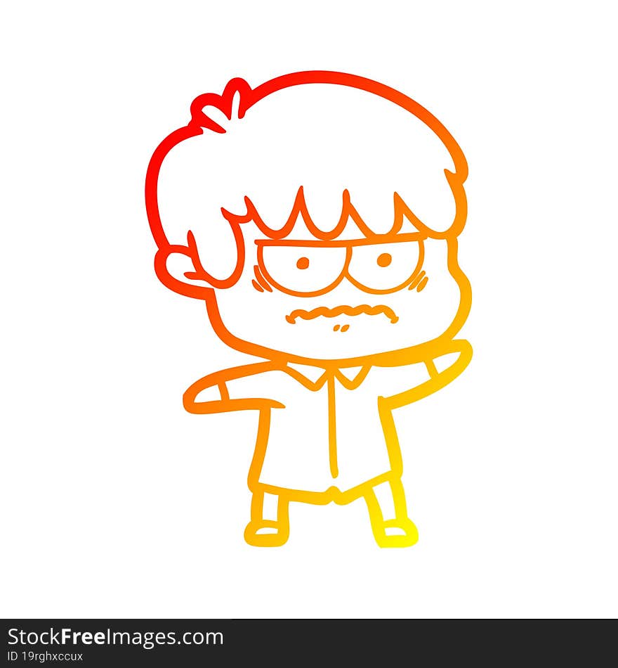 warm gradient line drawing annoyed cartoon boy