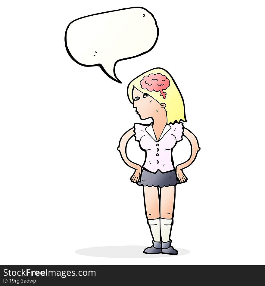 cartoon intelligent woman with speech bubble