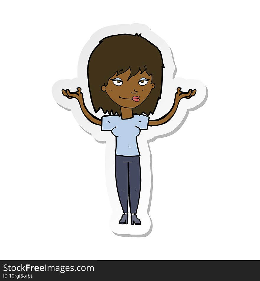 sticker of a cartoon woman shrugging