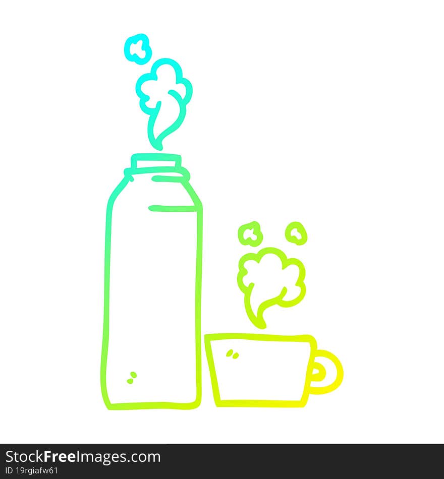 cold gradient line drawing of a cartoon hot drinks flask