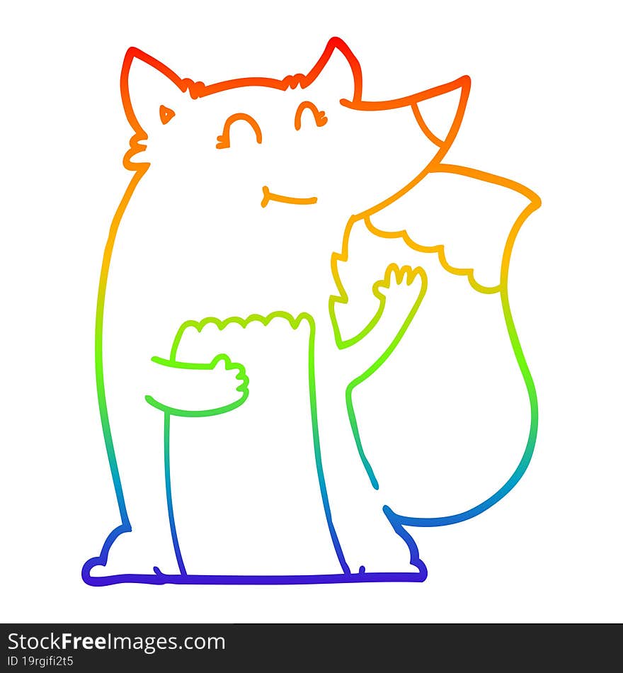 rainbow gradient line drawing happy cartoon fox