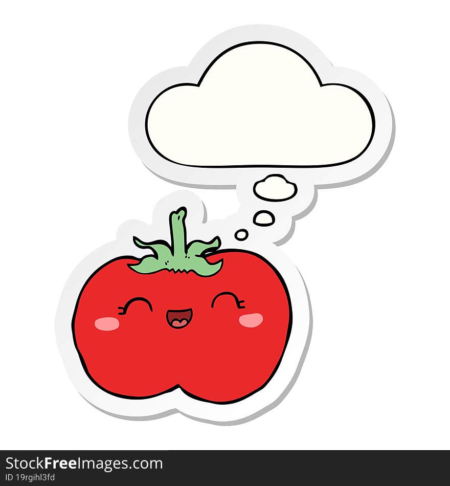 cartoon tomato and thought bubble as a printed sticker