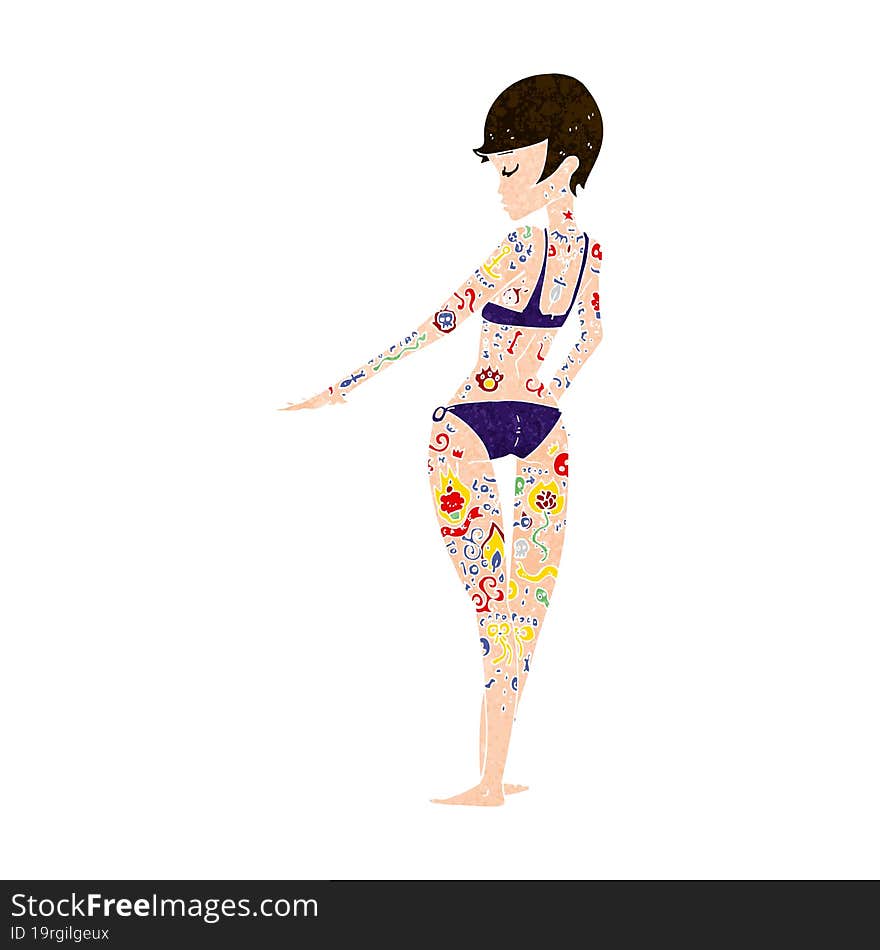 Cartoon Bikini Girl Covered In Tattoos