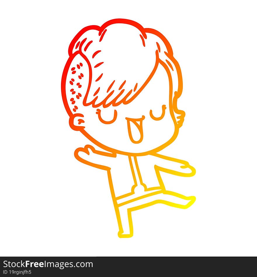 warm gradient line drawing of a cute cartoon girl with hipster haircut