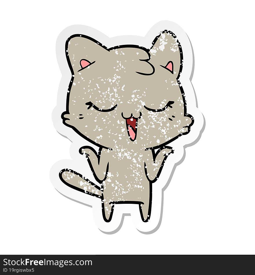 distressed sticker of a cartoon cat