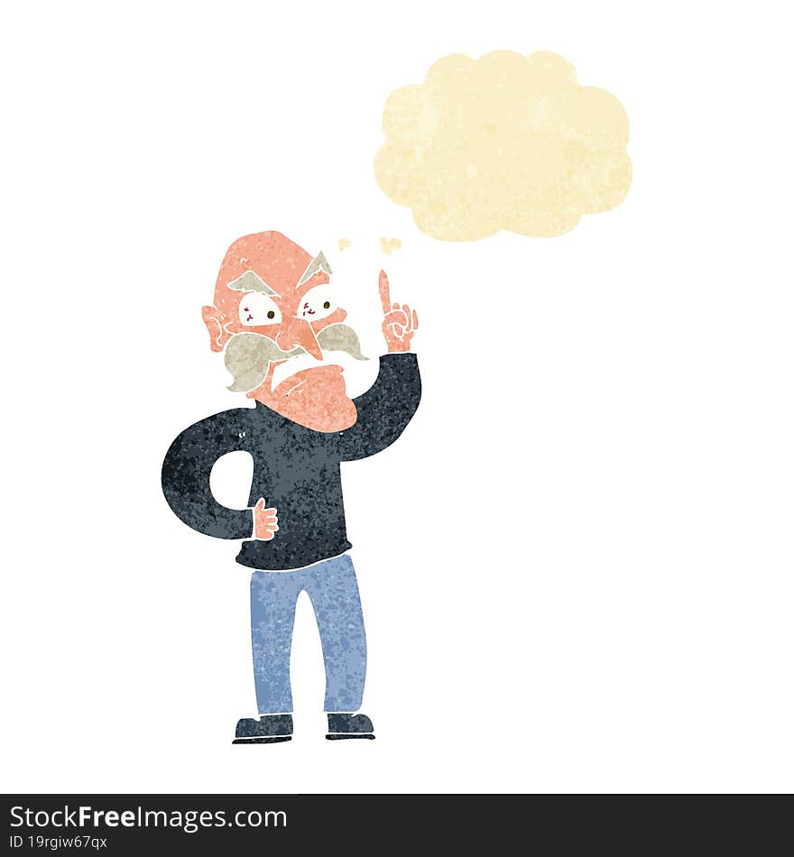 cartoon old man laying down rules with thought bubble