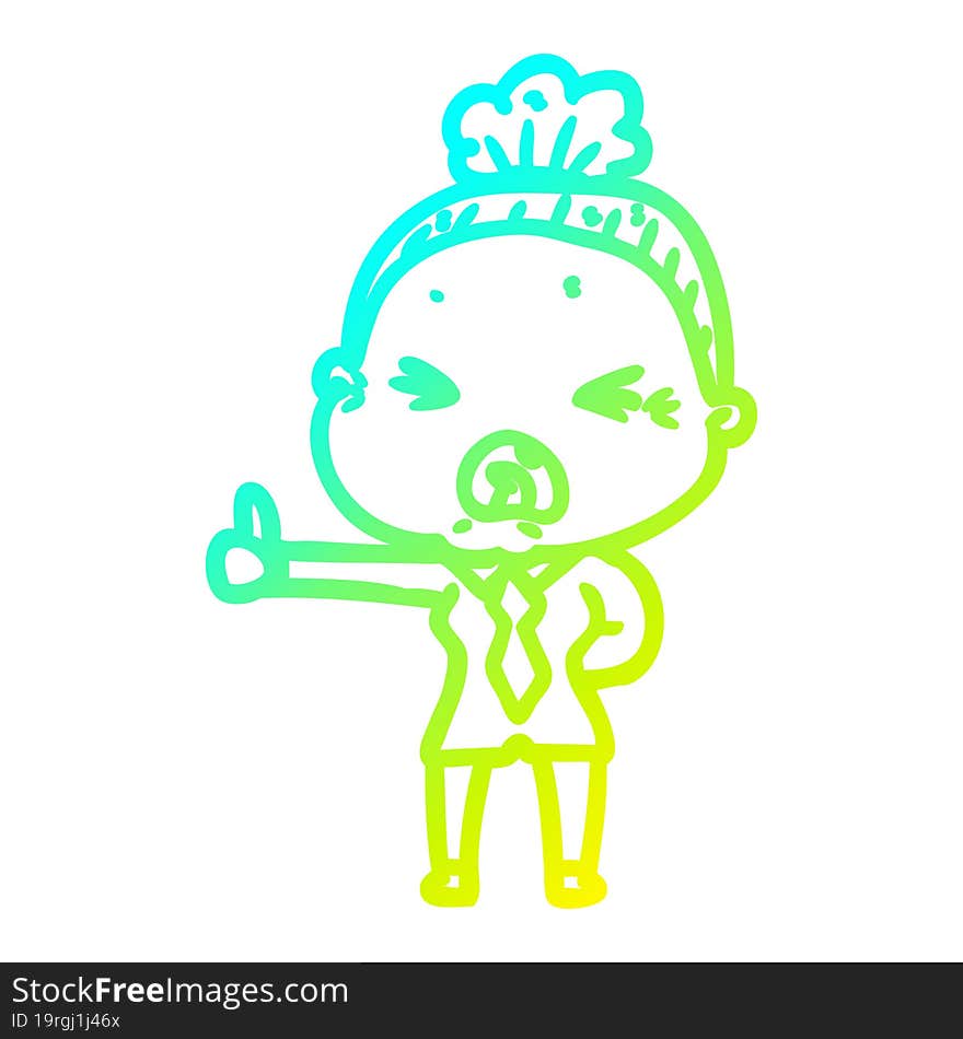 cold gradient line drawing cartoon angry old woman