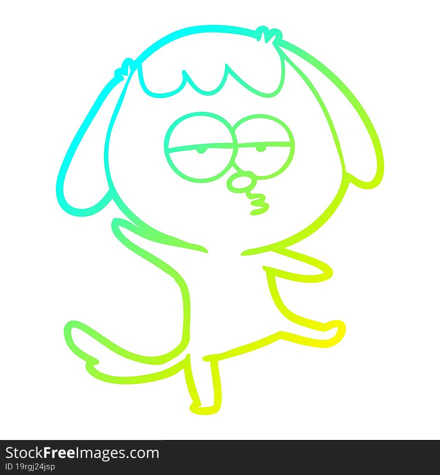 cold gradient line drawing of a cartoon bored dog