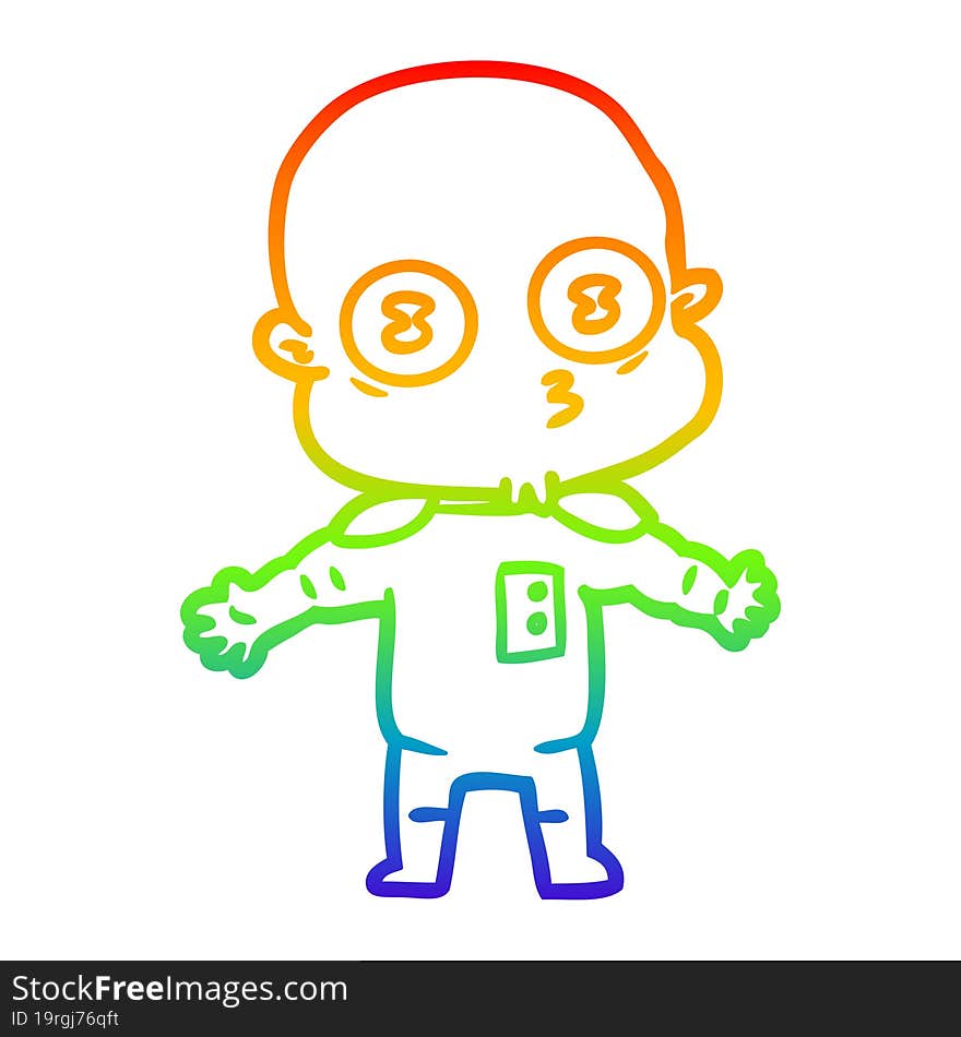 rainbow gradient line drawing cartoon weird bald spaceman