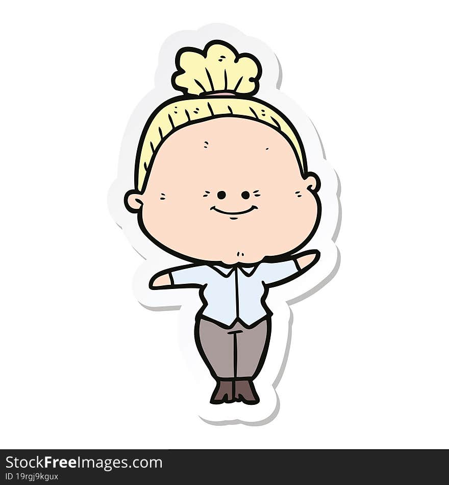 sticker of a cartoon happy old woman