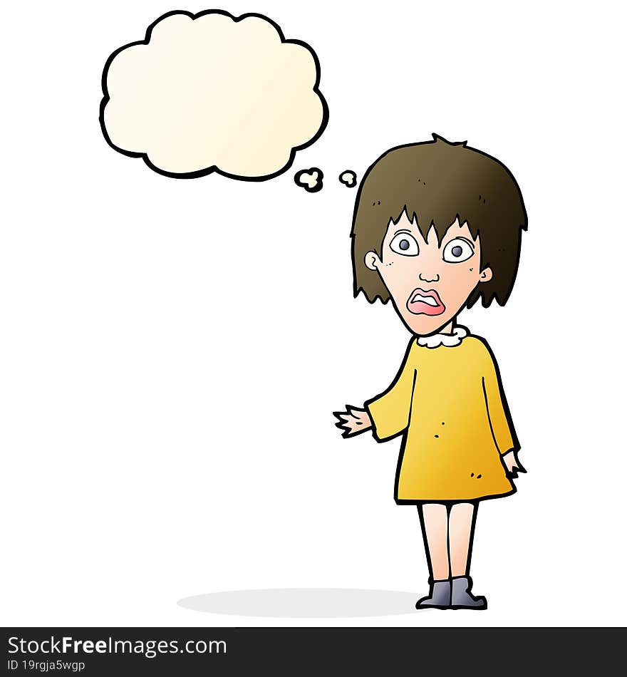 cartoon shocked woman with thought bubble