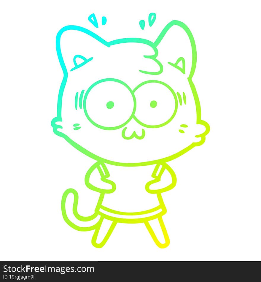 cold gradient line drawing cartoon surprised cat