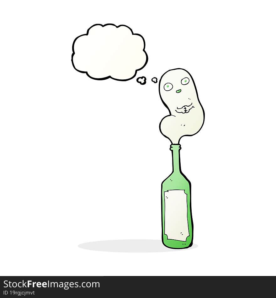 Cartoon Ghost In Bottle With Thought Bubble