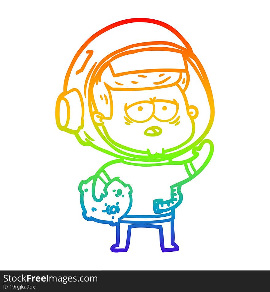 rainbow gradient line drawing cartoon tired astronaut