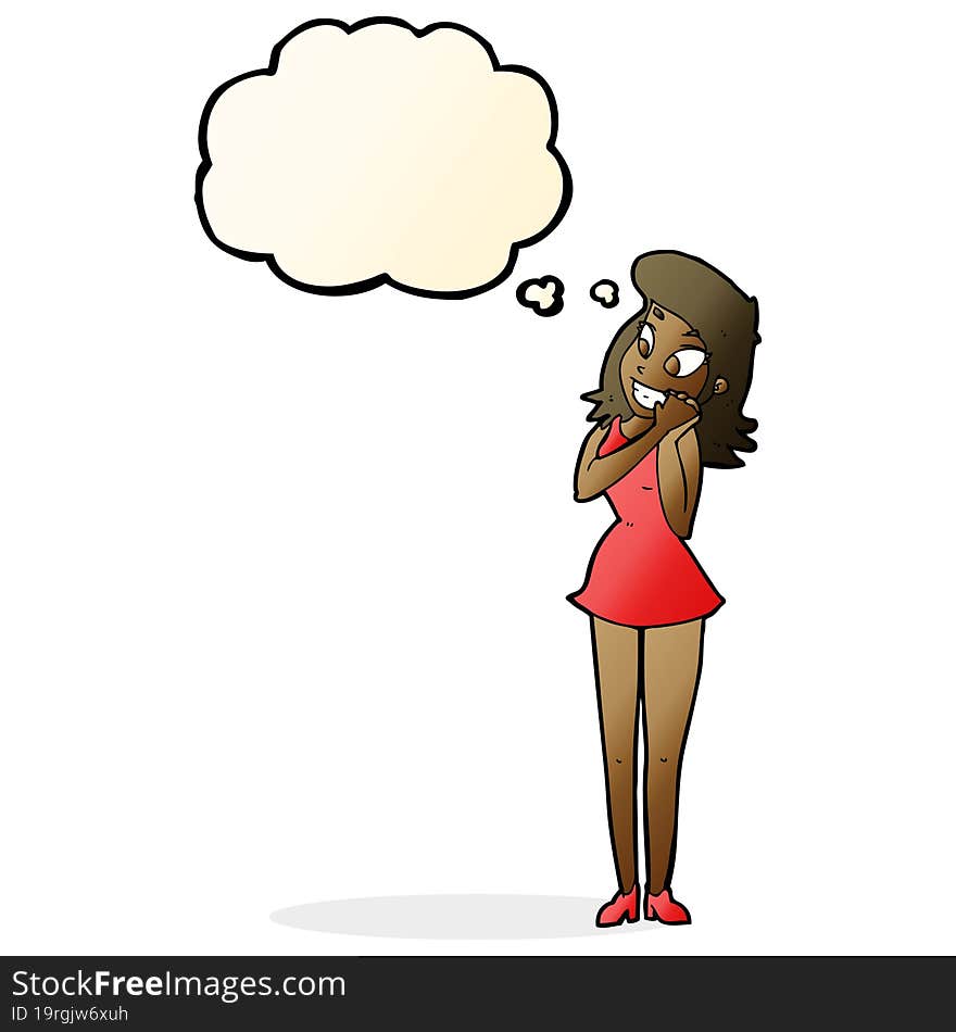 Cartoon Excited Woman With Thought Bubble