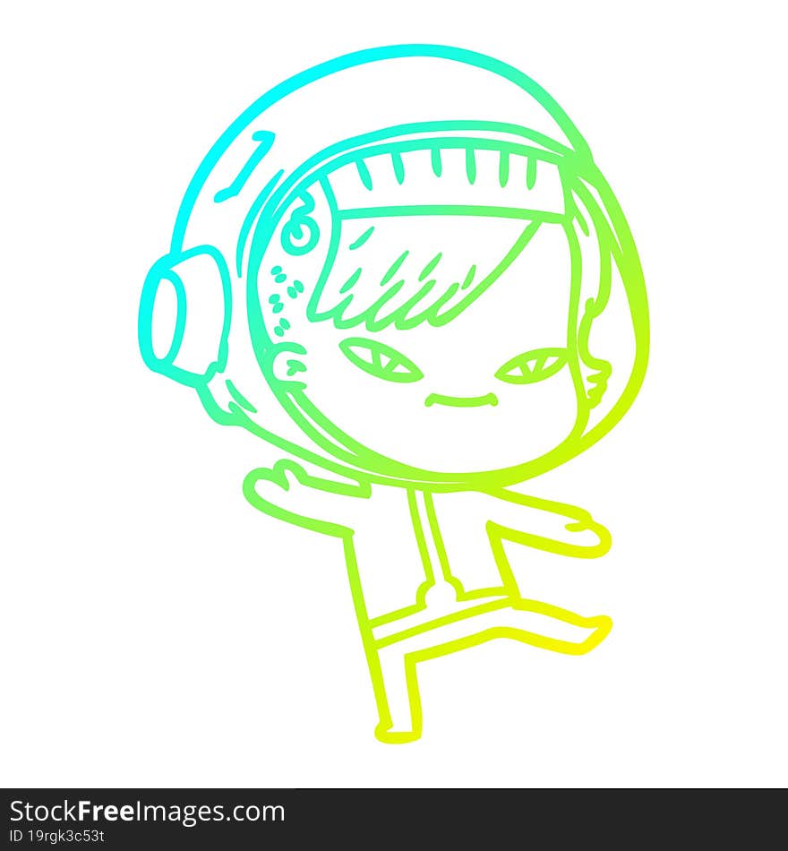 cold gradient line drawing cartoon astronaut woman