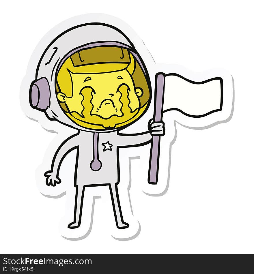 sticker of a cartoon crying astronaut