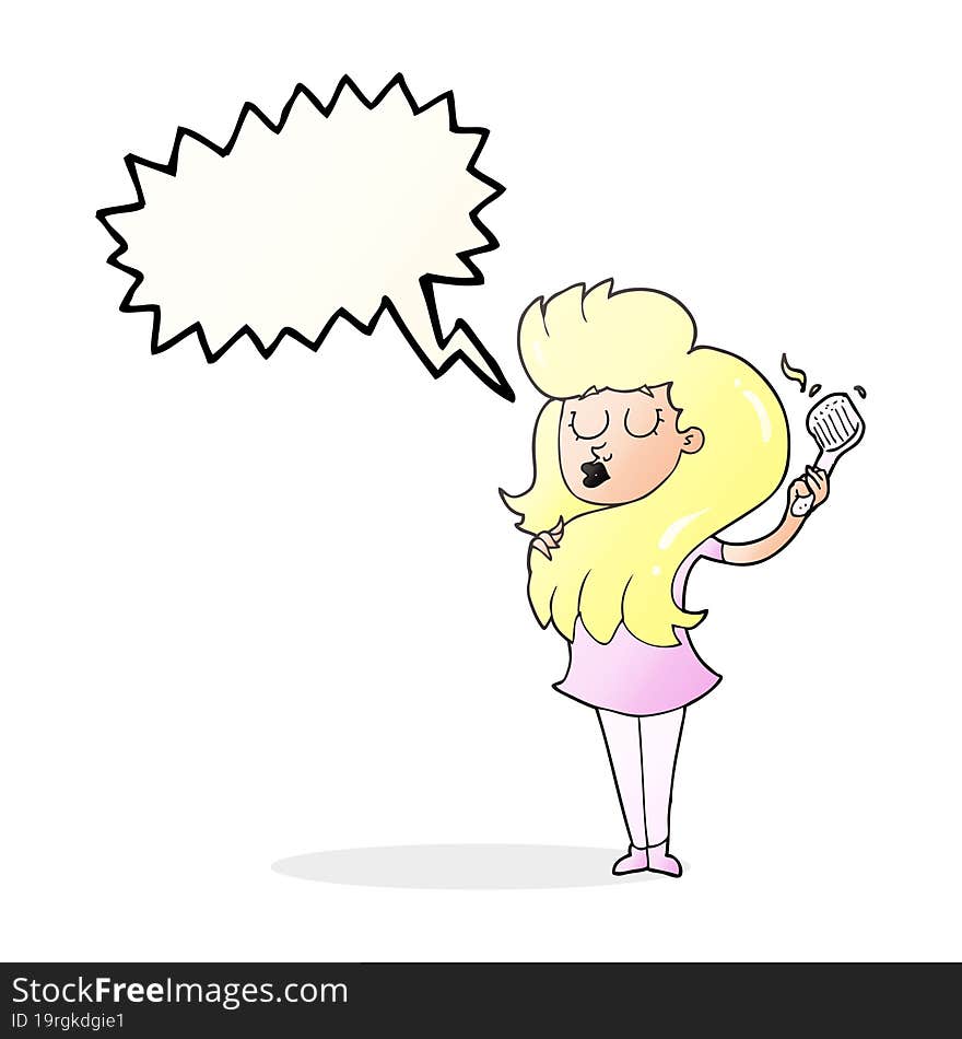 Speech Bubble Cartoon Woman Brushing Hair