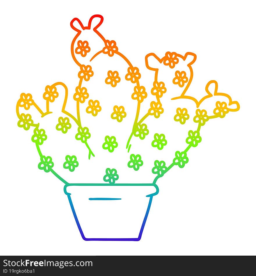 rainbow gradient line drawing cartoon potted cactus