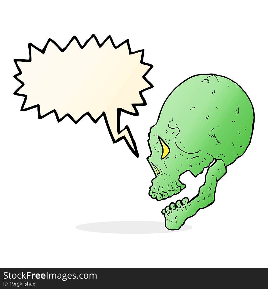 spooky skull illustration with speech bubble