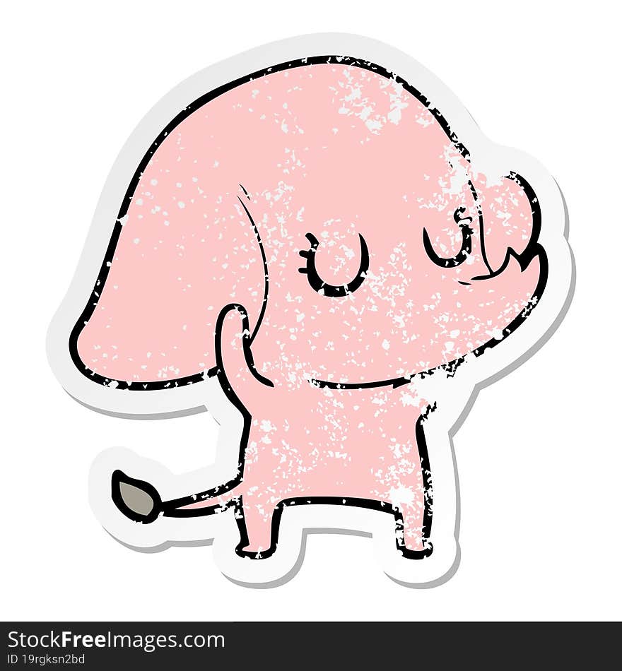 distressed sticker of a cute cartoon elephant