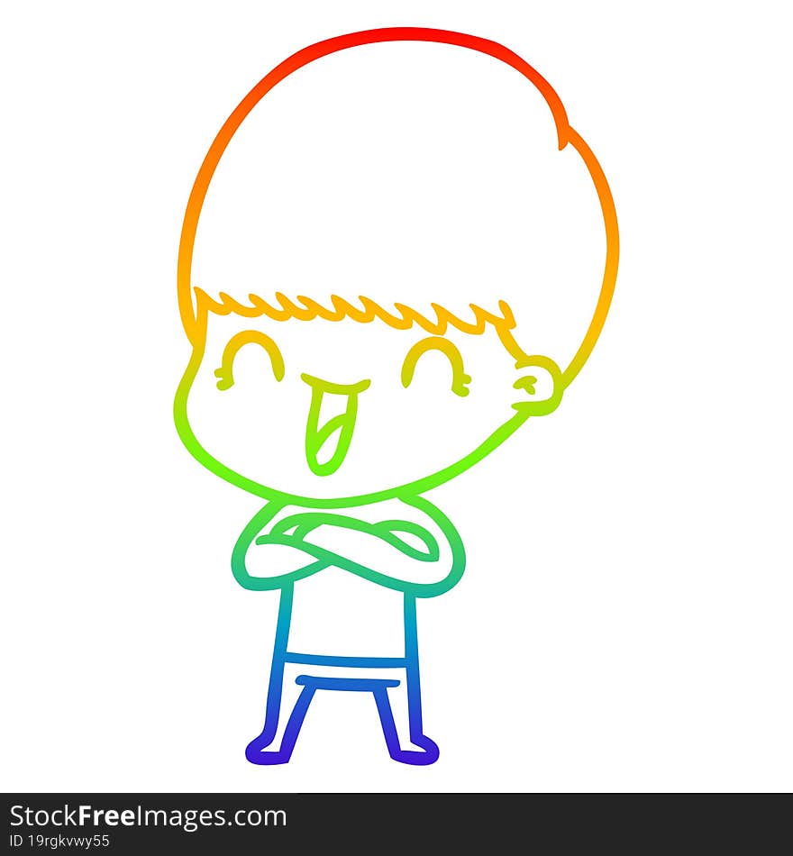 rainbow gradient line drawing of a happy cartoon boy