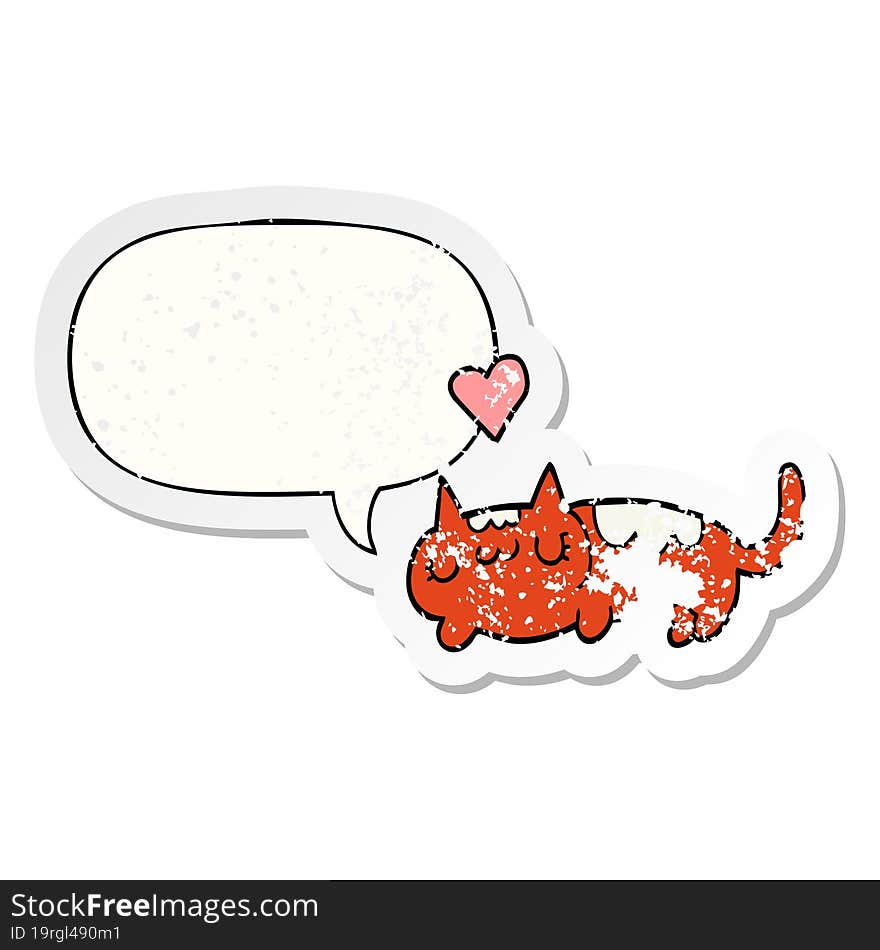 Cartoon Cat And Speech Bubble Distressed Sticker