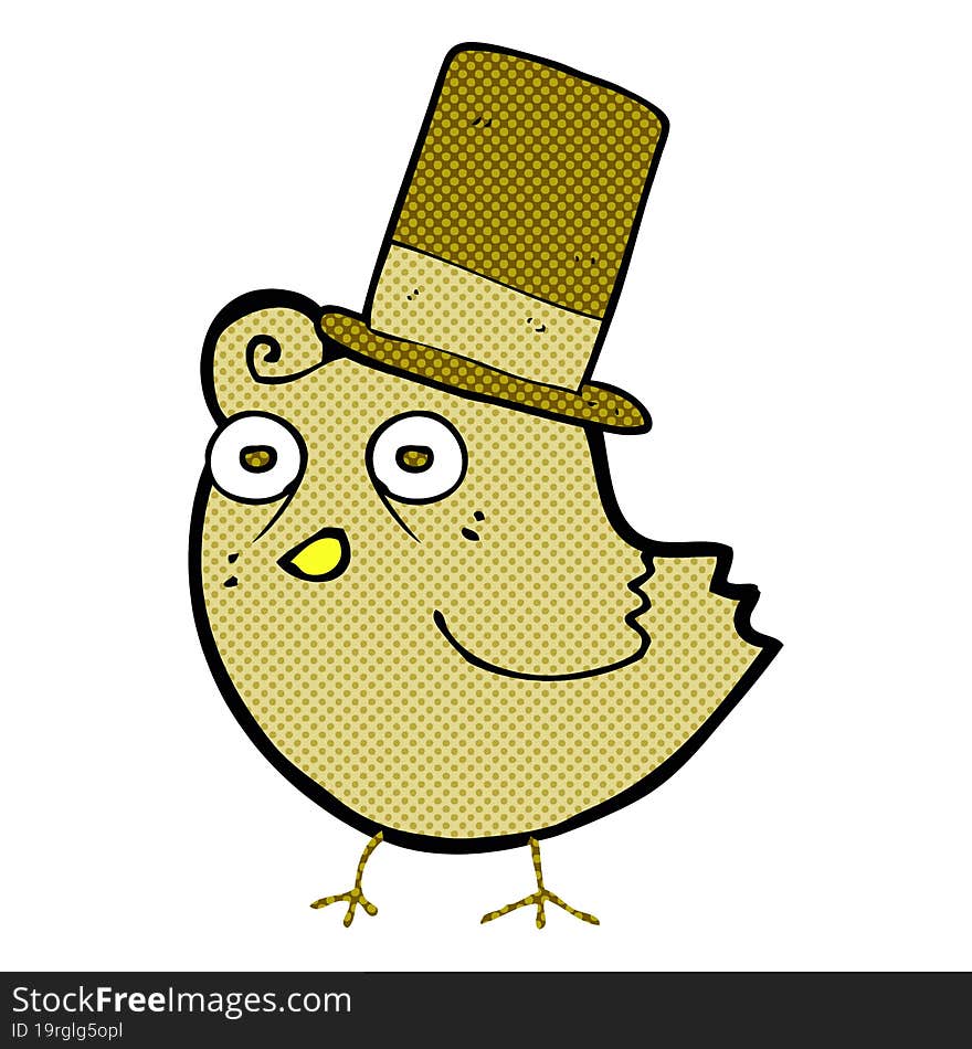 cartoon bird wearing top hat