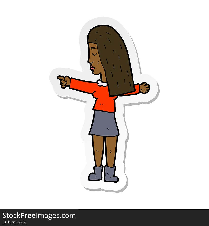 sticker of a cartoon woman pointing