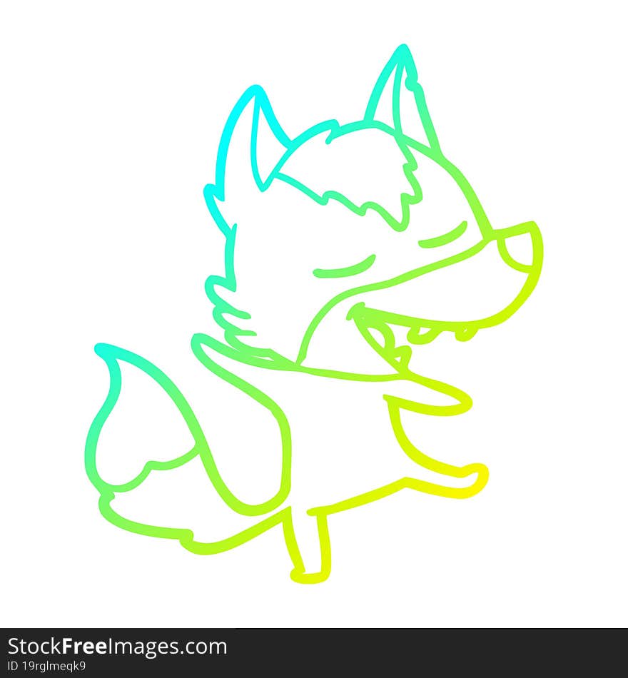 cold gradient line drawing of a cartoon wolf laughing