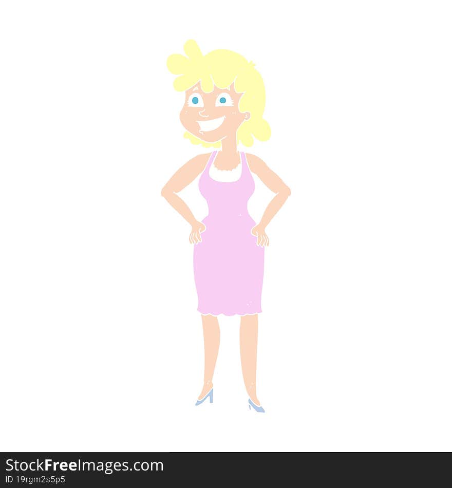 flat color illustration of happy woman wearing dress. flat color illustration of happy woman wearing dress