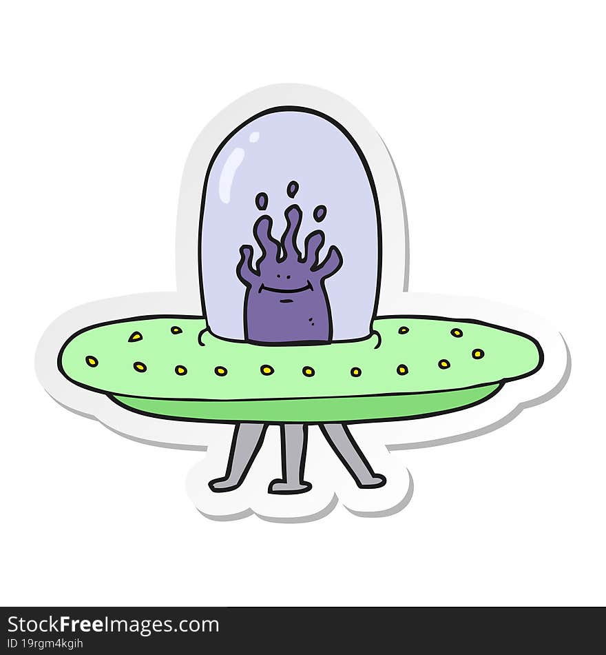 Sticker Of A Cartoon Flying Saucer