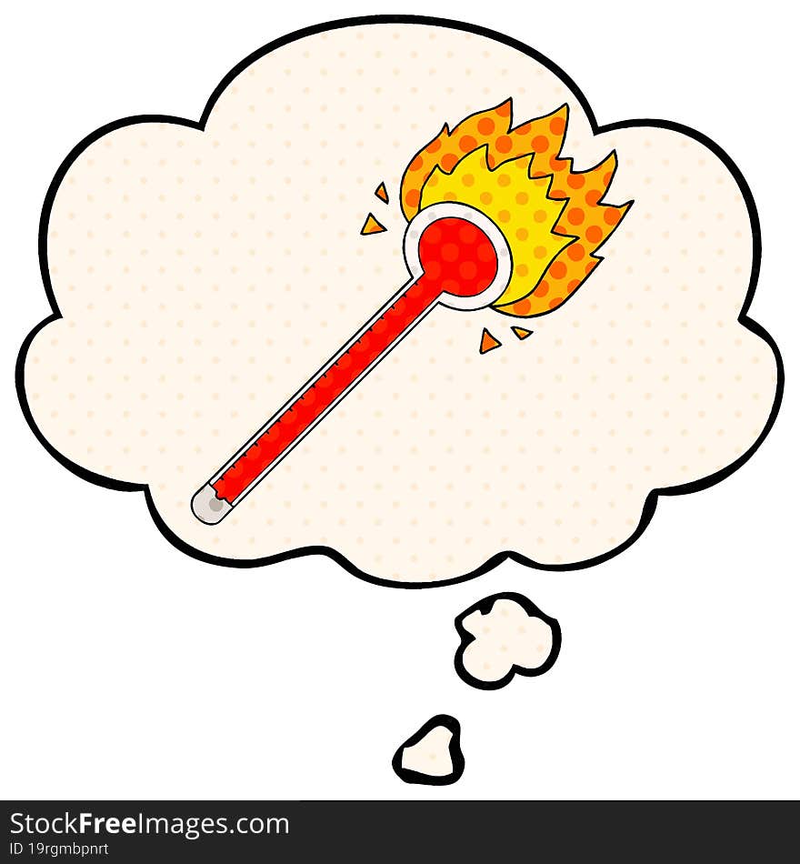 cartoon thermometer and thought bubble in comic book style