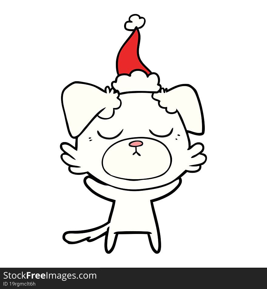 cute hand drawn line drawing of a dog wearing santa hat. cute hand drawn line drawing of a dog wearing santa hat