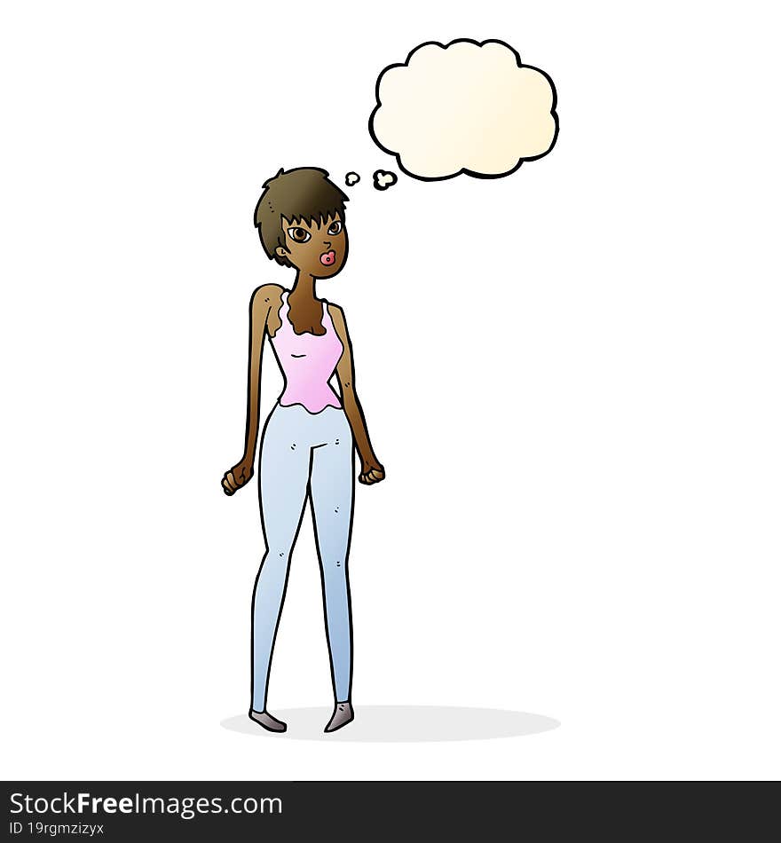 Cartoon Pretty Woman  With Thought Bubble