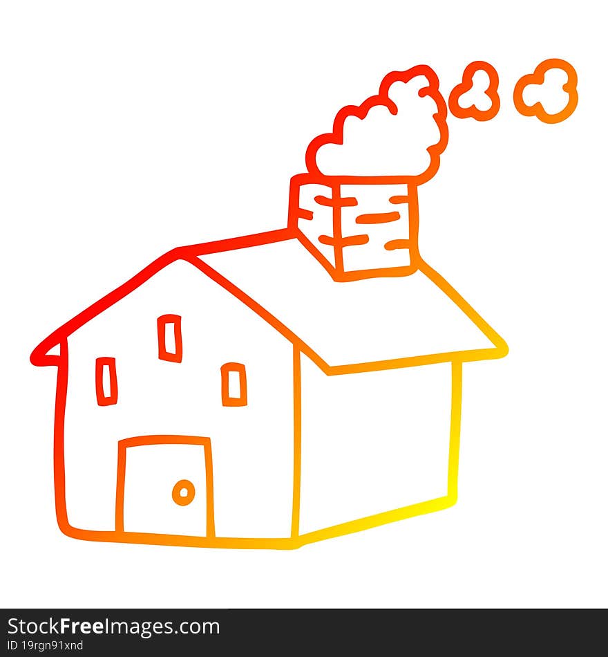 warm gradient line drawing cartoon house with smoking chimney