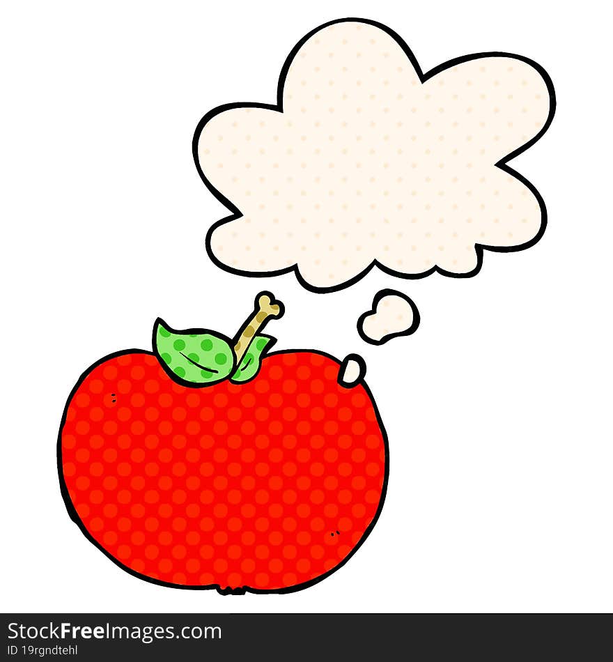 cartoon apple with thought bubble in comic book style